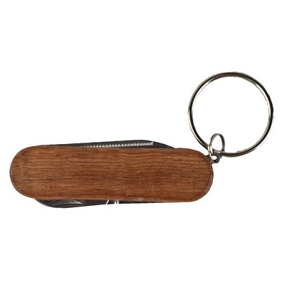 Wooden 3 Function Pocket Knife w/Key Ring