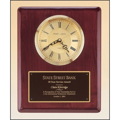 Rosewood Piano-Finish Waterfall Bezel Clock w/Glass Lens & Three Hand Movement (10.5"x 13")