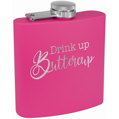 6 Oz. Matte Pink Powder Coated Flask