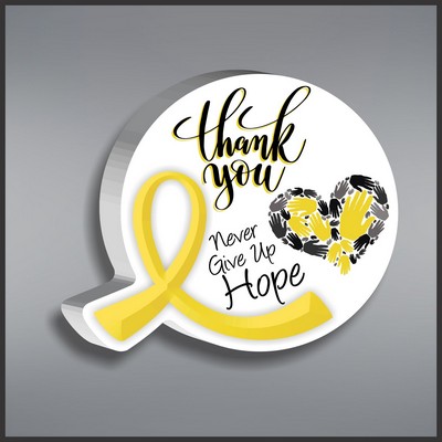 Yellow Awareness Ribbon Round Paperweight in White Acrylic