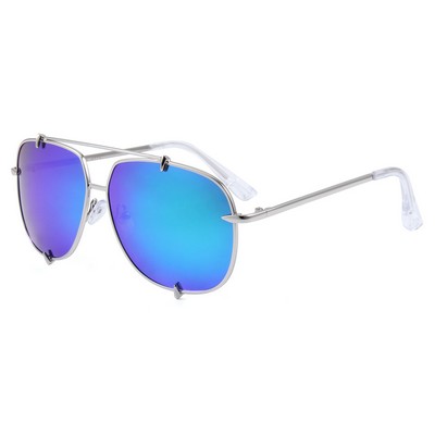 Sunglasses - Green Mirror Lenses - Silver Frames