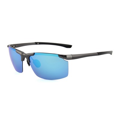 Sunglasses - Blue Mirror Lenses - Metallic Gray Frames