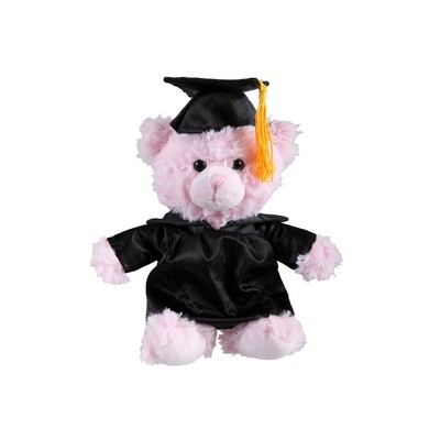 soft plush Pink Curly Sitting Bear with graduation cap &gown