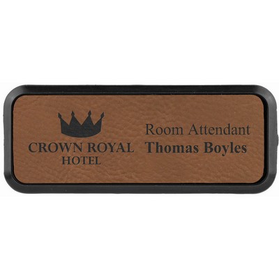 Dark Brown Laser Engraved Leatherette Round Corner Badge & Frame (3" x 1")