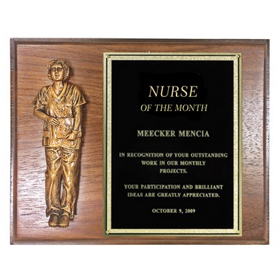 Genuine Walnut Finished Nurse Plaque w/Screened Brass Plate (8" x 10")