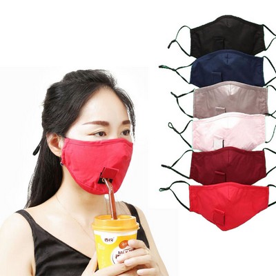 3-layer Reusable Cotton Face Mask With Hole For Straw