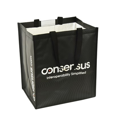 Custom 145g Laminated Woven Insulated Grocery Cooler Bag w/Velcro Closure 13"x15"x10"