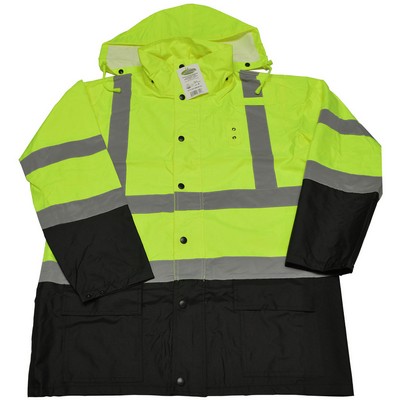 ANSI Class 3 Waterproof Rain Jacket, Lime/Black Two Tone