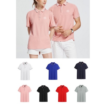 Unisex Regular-fit Short-Sleeve Combed Cotton Lapel Polo Shirt