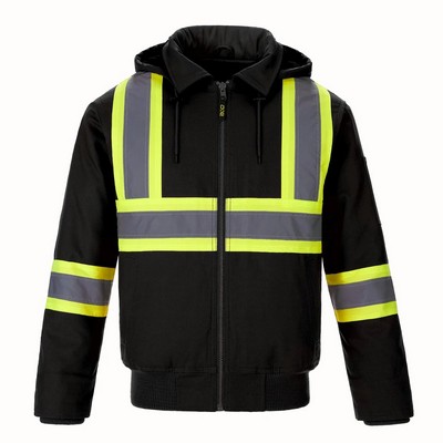 International Adult Cotton Canvas Hi-Vis Bomber Jacket w/Detachable Hood