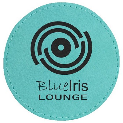 Round Engraved Patch with Adhesive, Teal Faux Leather, 3" diameter