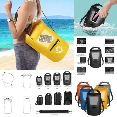 20L Foldable Waterproof Dry Bag w/Pocket & Clear Window