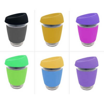 Reusable Coffee Cup, Glass Travel Mug with Flip-open Lid