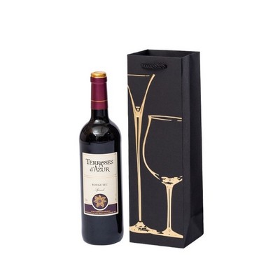 Single Bottle Black Cardboard Wine Tote Bag (13.8"x4.33")