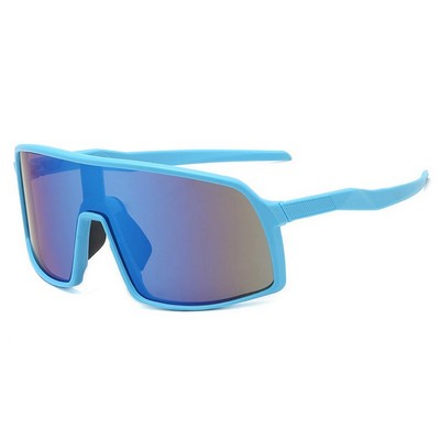 Goggle Sunglasses - Blue Mirror Lenses - Blue Frames