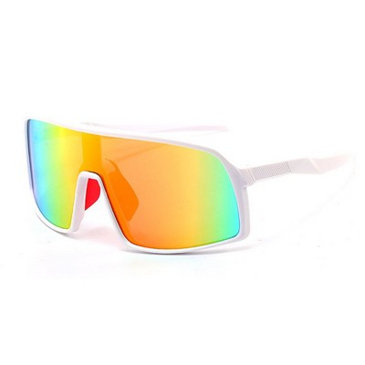 Goggle Sunglasses - Red Mirror Lenses - White Frames