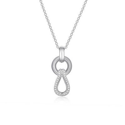 ELLE "Coalesce" Sterling Silver Circle and Pear Shape Pave Cubic Zirconia Necklace - Silver