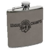 6 Oz. Gray Laserable Leatherette Stainless Steel Flask