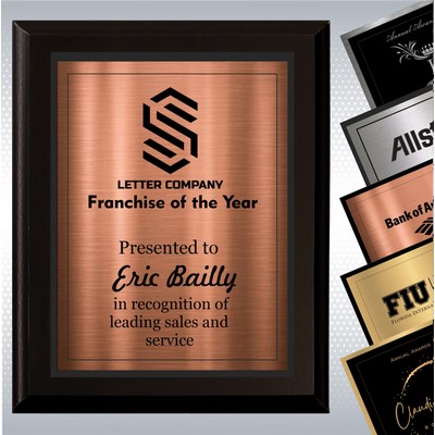 Black Matte Finish Wood Plaque w/ Choice of Double Engraved Plate (6" x 8")