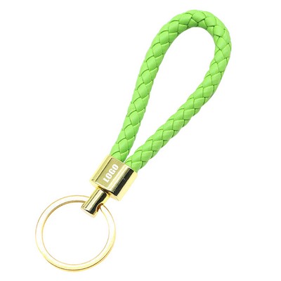 Weaved PU Leather Keychain Golden Buckle