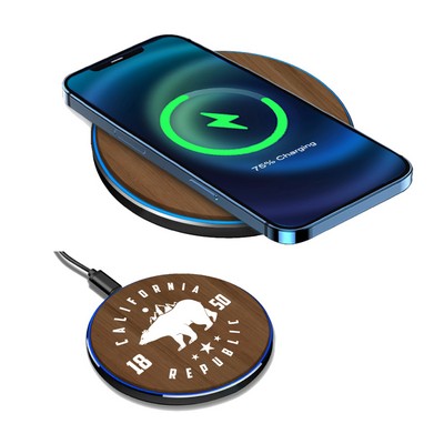 15W QI Certified Walnut Charging Pad