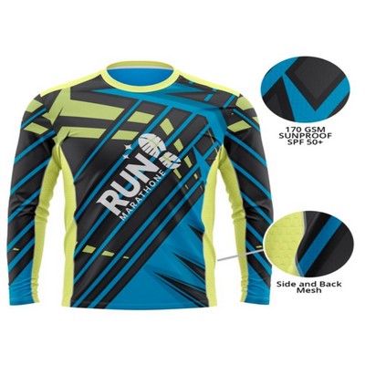 Unisex 170 GSM Sunproof SPF 50+ Sublimation Long Sleeve Fishing T Shirt w/ Side & Back Mesh