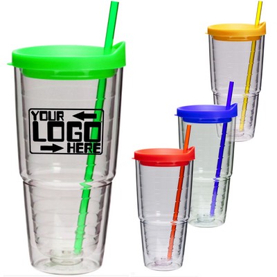 24 Oz. Double Wall Tumbler With Straw Top - BPA Free