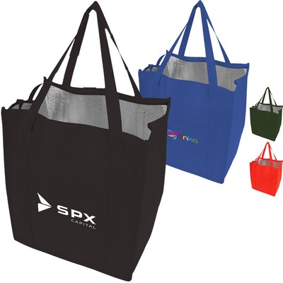 235 GSM Non-Woven Reinforce Handle Insulated Grocery W/ Gusset Tote Bag (13" X 15" X 9")