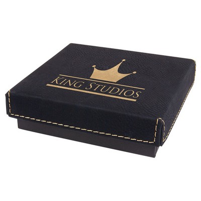 4" x 4" Black/Gold Medal Box with Laserable Leatherette Lid