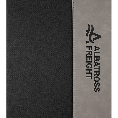 9 1/2" x 12" Gray Laserable Leatherette / Black Canvas Portfolio w / Notepad