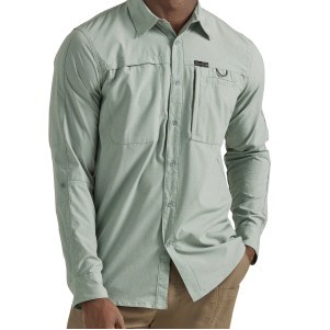 ATG -X- Wrangler® Men's Dark Forest Green Hike To Fish Long Sleeve Shirt