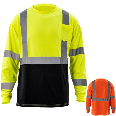 Hi Viz 5 oz. Poly-Cotton Class 3 Color Block Reflective Tape Safety T-Shirt with Pocket