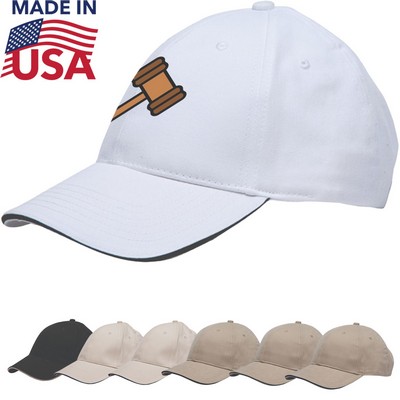 USA-Made Structured Brush Twill Cap w/Pancake Visor