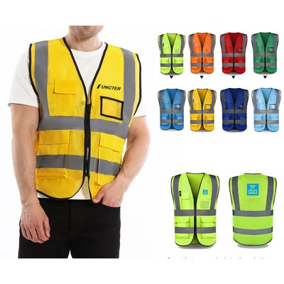 Mesh Fabric Safety Vest w/Reflective Stripes