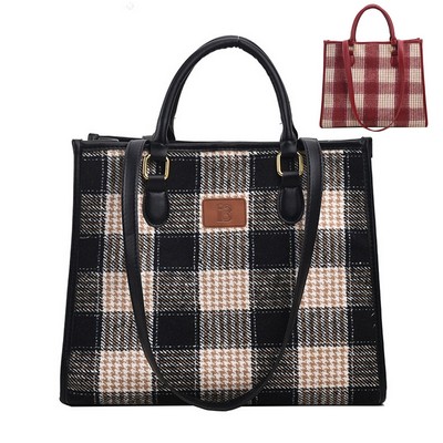 Canvas Crossbody Bag Fashion Checkered Tote for Women