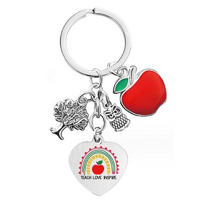 Heart Shaped Thankful Keychain With Apple