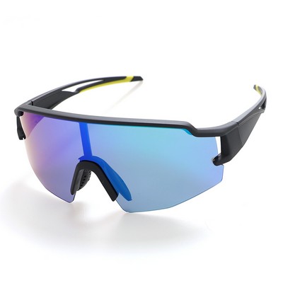 Goggle Sunglasses - Blue Mirror Lenses - Black and Blue Frames