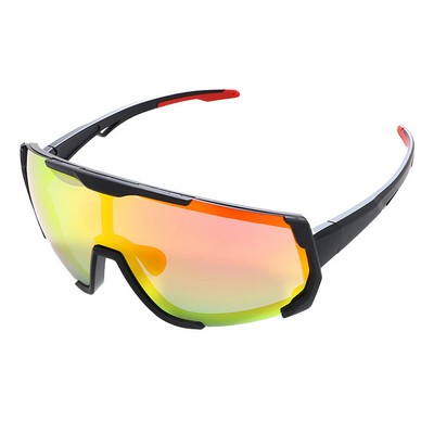 Goggle Sunglasses - Red Mirror Lenses - Black and Red Frames