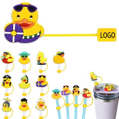 Reusable Silicone Straw Covers Drinking Topper Yellow Duck