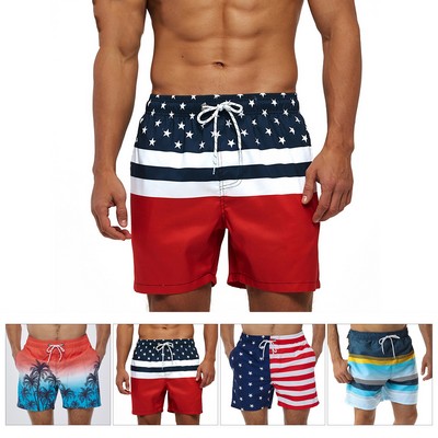 Full Printing Men's Beach Shorts With Compression Liner