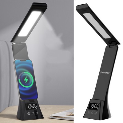 Time Display Dimmable Desk Lamp Wireless Charger Foldable Night Light For Home Office