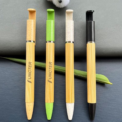 Bamboo Ballpoint Pen Eco Friendly Pen with Phone Holder Buckle for Phone