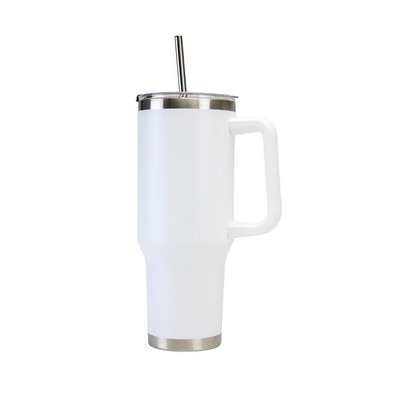 40 Oz. Stainless Double Wall Vacuum Insulated Handle Travel Mug powder coated White