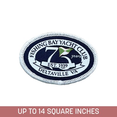 Woven Sticker (Stick-On) Up To 14 Sq. In. w/ Embroidered Edge (4-ply)