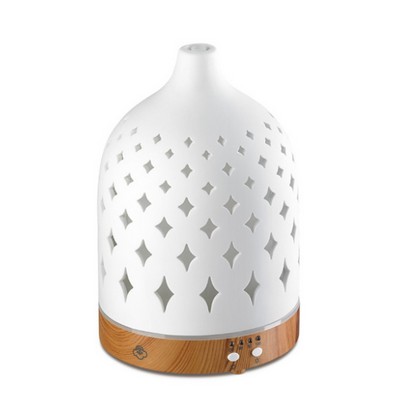 Serene House Supernova White 125 Ceramic Ultrasonic Diffuser Light Wood Base, White