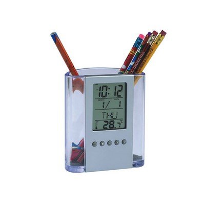 Multi-Functional Pencil Desk Holder Clock