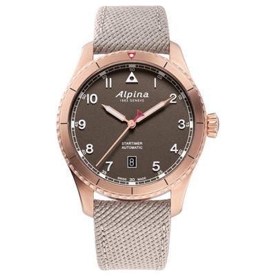 Alpina Men's Alpina Startimer Polyurethane Strap Watch, Brown Dial