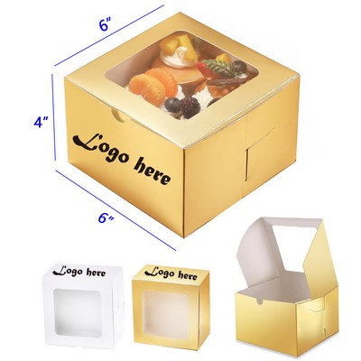 6 x 6 x 4 Inches Mini Cake Box with Window for Cookies Pastry Cupcakes Dessert Pie Muffin Donuts