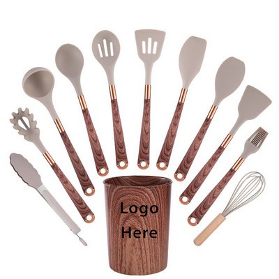 12 Pieces Wood Grain Silicone Cookware