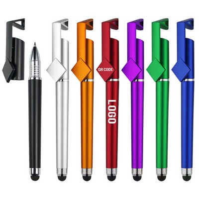 3-in-1 ABS Matte Finish Cap Action Gel Ink Ballpoint Pen w/Stylus & Phone Holder Stand